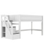 Lifetime Lit mi-hauteur mezzanine 128 x 257 x 102 cm avec escalier et sommier, blanc