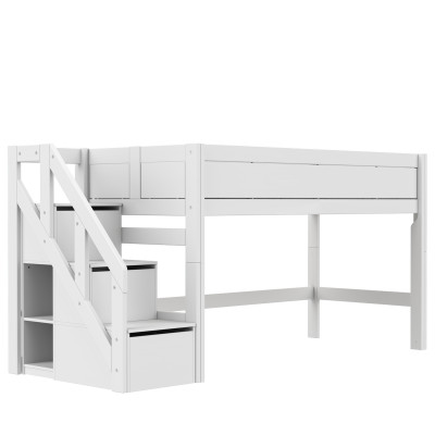 Lifetime Lit mi-hauteur mezzanine 128 x 257 x 102 cm avec escalier et sommier, blanc