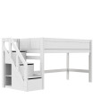 Lifetime Lit mi-hauteur mezzanine 128 x 257 x 102 cm avec escalier et sommier, blanc
