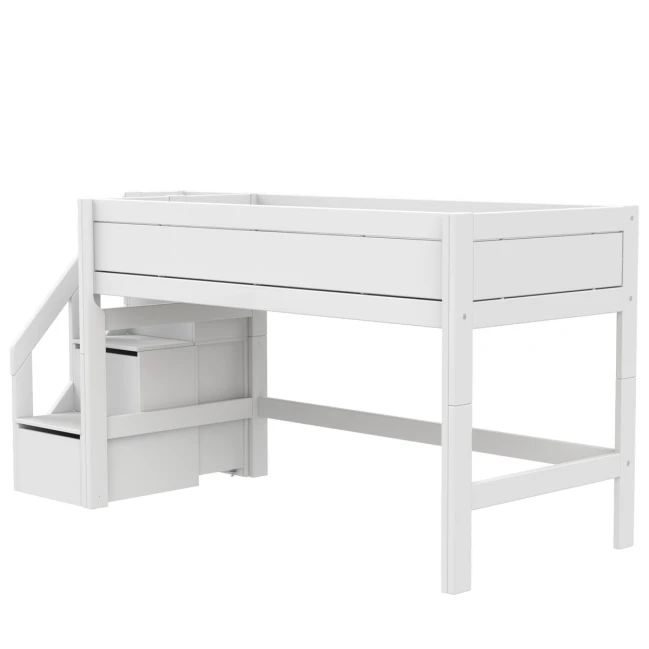 Lifetime Lit mi-hauteur mezzanine 128 x 257 x 102 cm avec escalier et sommier, blanc