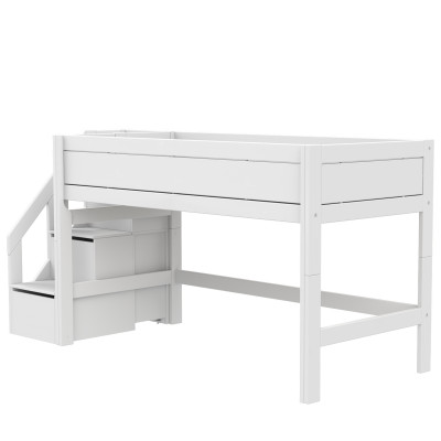 Lifetime Lit mi-hauteur mezzanine 128 x 257 x 102 cm avec escalier et sommier, blanc