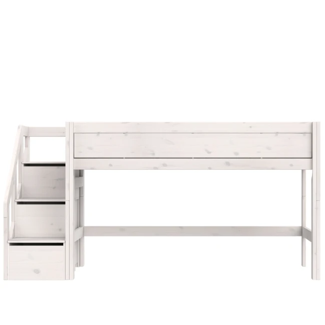Lifetime Lit mi-hauteur mezzanine 128 x 257 x 102 cm avec escalier et sommier Luxe, whitewash