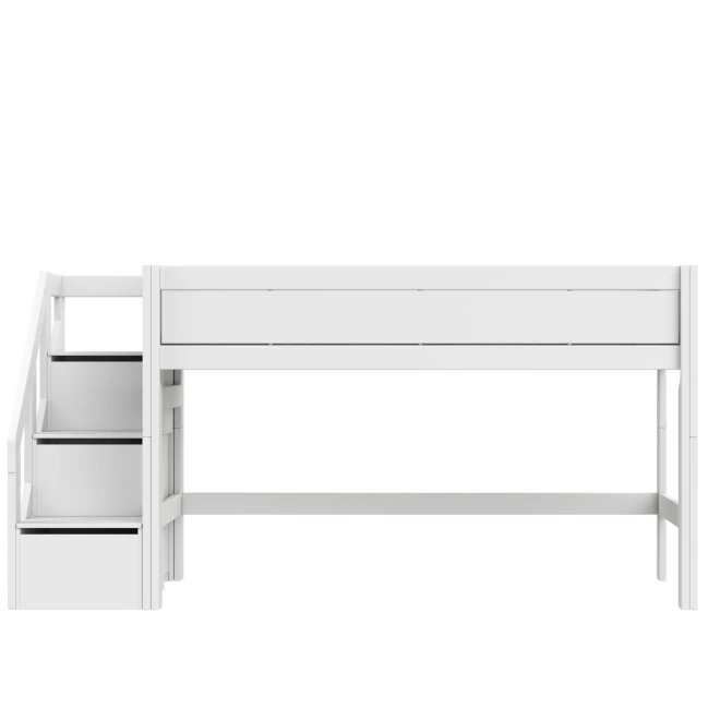Lifetime Kidsrooms Halbhohes Bett mit Treppe und Deluxe Lattenrost 90x200 cm weiss