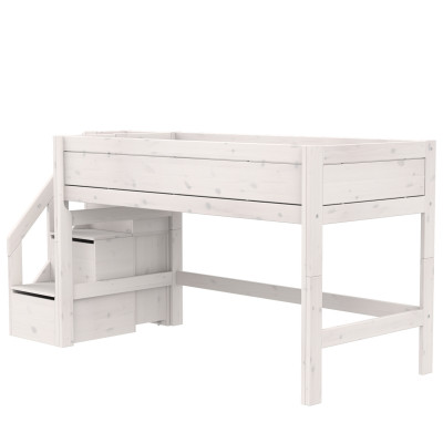 Lifetime Kidsrooms Halbhohes Bett mit Treppe und Premium Lattenrost whitewash