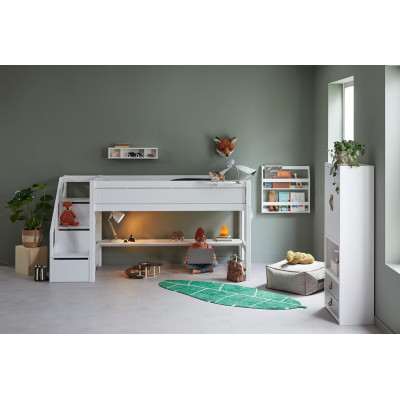Lifetime Kidsrooms Letto a mezza altezza con scale e struttura a doghe premium bianco