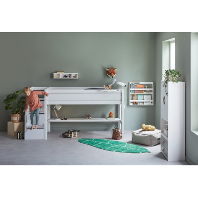 Lifetime Kidsrooms Letto a mezza altezza con scale e struttura a doghe premium bianco