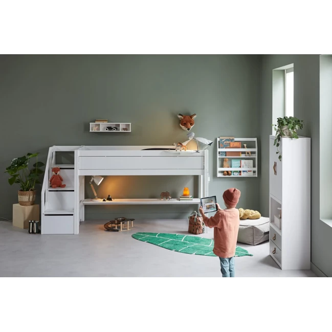 Lifetime Kidsrooms Letto a mezza altezza con scale e struttura a doghe premium bianco