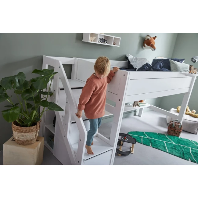 Lifetime Kidsrooms Letto a mezza altezza con scale e struttura a doghe premium bianco