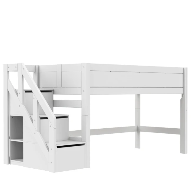 Lifetime Kidsrooms Letto a mezza altezza con scale e struttura a doghe premium bianco