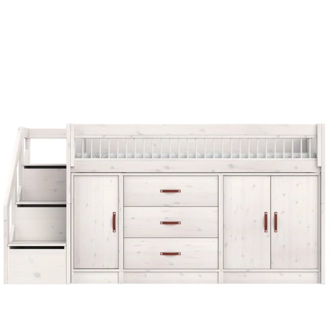 Letto Lifetime All-In-One a mezza altezza con base a doghe deluxe e spazio di stoccaggio, whitewash