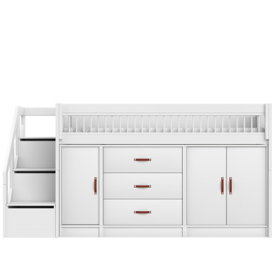 Lit mi-hauteur Lifetime All-In-One avec sommier à rouleaux et espace de rangement, blanc