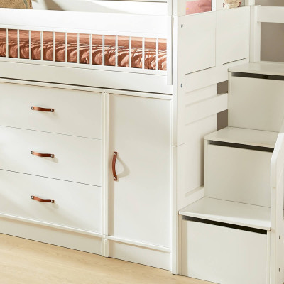 Lifetime Halbhohes Bett All-In-One mit Treppe-Stauraum und Premium Rollboden whitewash