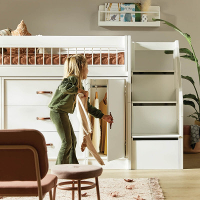 LIFETIME Mid-Sleeper Bed All-in-One with Stair Storage and Premium Slatted Base whitewash