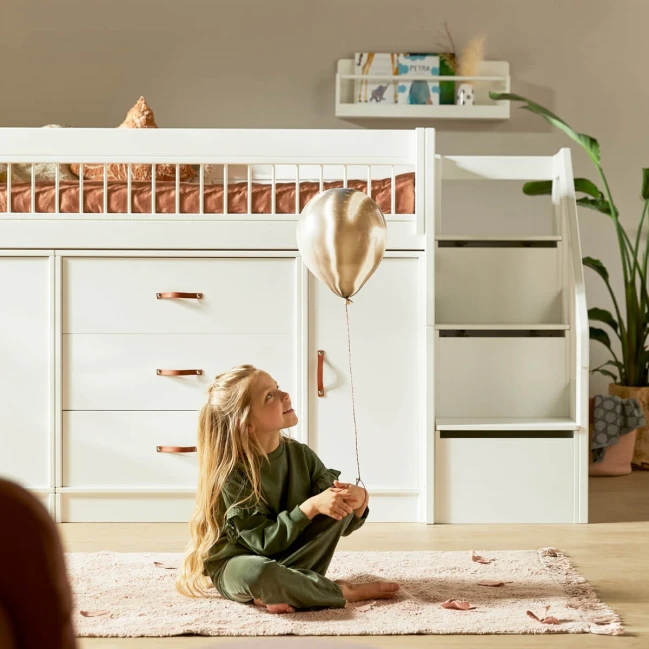 Lifetime Lit mi-hauteur All-In-One avec escalier-espace de rangement et sol roulant Premium blanc