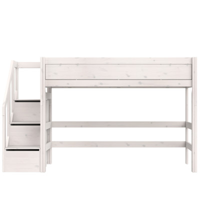Lifetime mid-high bed 152 cm with stairs and premium slatted frame Whitewash