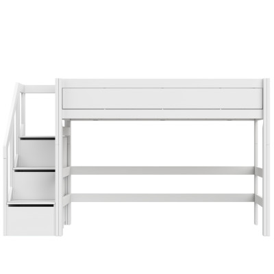 Lifetime mid-high bed 152 cm with stairs and premium slatted frame White