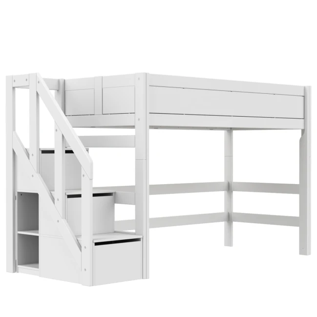 Lifetime mid-high bed 152 cm with stairs and premium slatted frame White