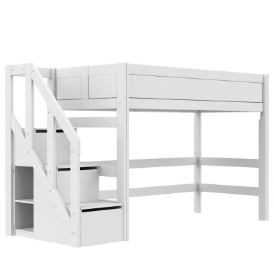 Lifetime Mittelhochbett 152 cm mit Treppe und Premium Lattenrost Weiss
