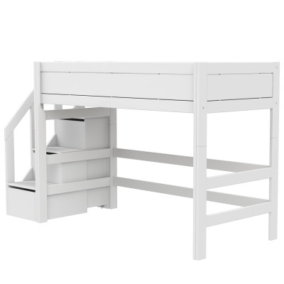 Lifetime mid-high bed 152 cm with stairs and premium slatted frame White