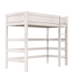 Lifetime High Bed 177 cm with straight ladder and premium slatted base, whitewash