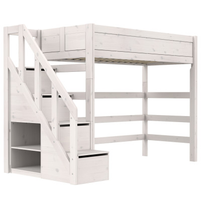 Lifetime Kidsrooms lit surélevé avec escalier et rangement, sommier à lattes standard Whitewash