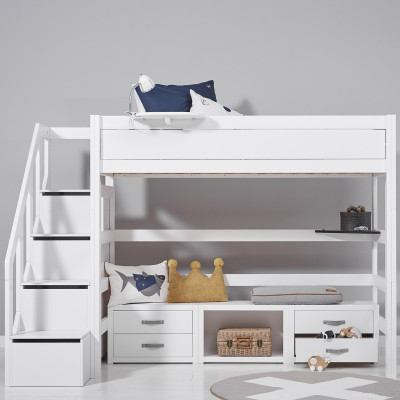 Lifetime Kidsrooms lit surélevé avec escalier et rangement, sommier à lattes deluxe blanc