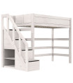 Lifetime Kidsrooms Hochbett mit Treppe und Stauraum, Premium Lattenrost Whitewash