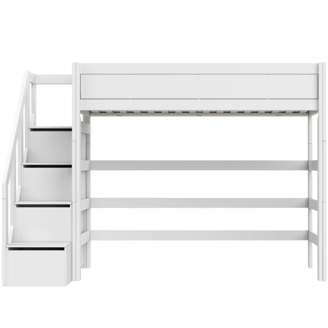 Lifetime Kidsrooms Hochbett mit Treppe und Stauraum, Premium Lattenrost Weiss