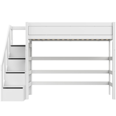 Lifetime Kidsrooms Hochbett mit Treppe und Stauraum, Premium Lattenrost Weiss
