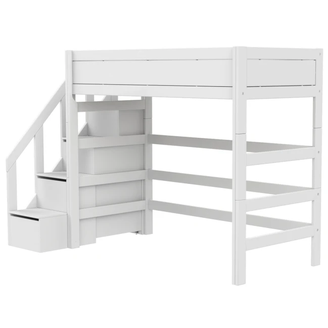 Lifetime Kidsrooms Hochbett mit Treppe und Stauraum, Premium Lattenrost Weiss