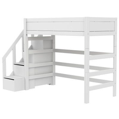 Lifetime Kidsrooms Hochbett mit Treppe und Stauraum, Premium Lattenrost Weiss