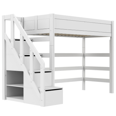 Lifetime Kidsrooms Hochbett mit Treppe und Stauraum, Premium Lattenrost Weiss