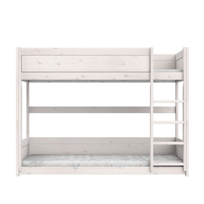 Lifetime low bunkbed with straight ladder 90 x 200 cm, slatted base standard whitewash
