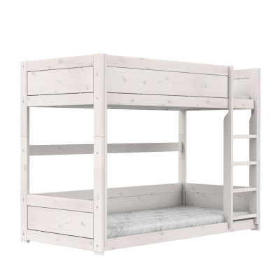 Lifetime low bunkbed with straight ladder 90 x 200 cm, slatted base standard whitewash