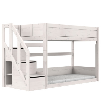 Lifetime low bunk bed with stairs 90 x 200 cm, slatted base standard whitewash