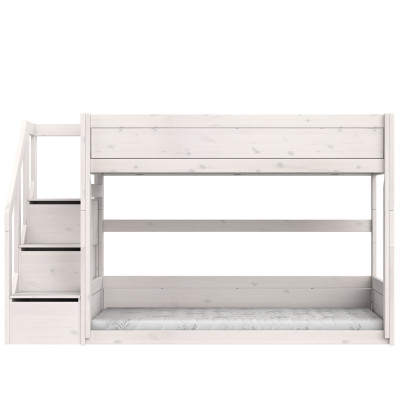 Lifetime low bunk bed with stepladder 90 x 200 cm, slatted base deluxe whitewash