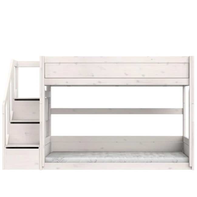 Lifetime low bunk bed with stepladder 90 x 200 cm, slatted base premium whitewash