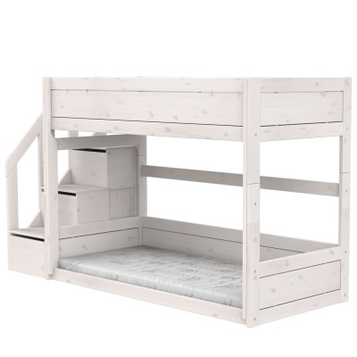 Lifetime niedriges Etagenbett mit Trittleiter 90 x 200 cm, Premium Lattenrost whitewash