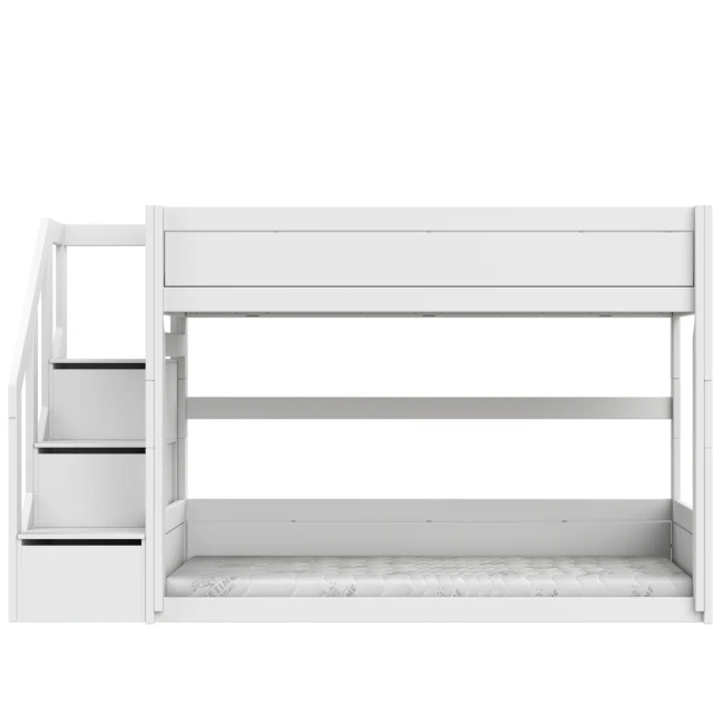 Lifetime low bunk bed with stepladder 90 x 200 cm, slatted base premium white