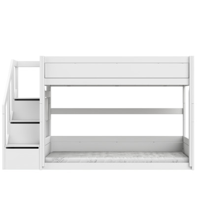 Lifetime lit superposé bas avec escabeau 90 x 200 cm, sommier premium blanc