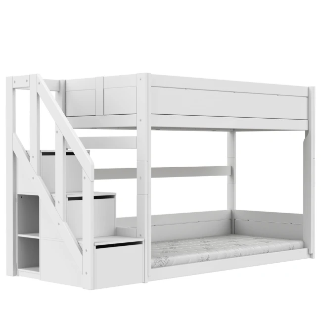 Lifetime low bunk bed with stepladder 90 x 200 cm, slatted base premium white