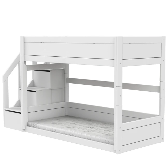 Lifetime lit superposé bas avec escabeau 90 x 200 cm, sommier premium blanc