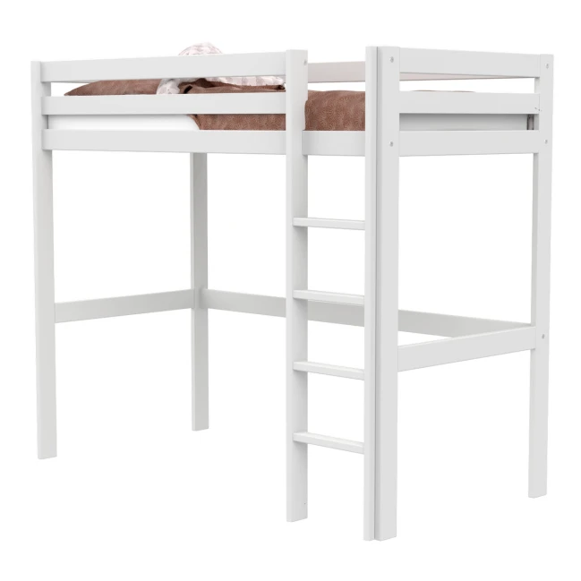 Letto a soppalco Lifetime Elements con scala dritta e rete a doghe standard, bianco