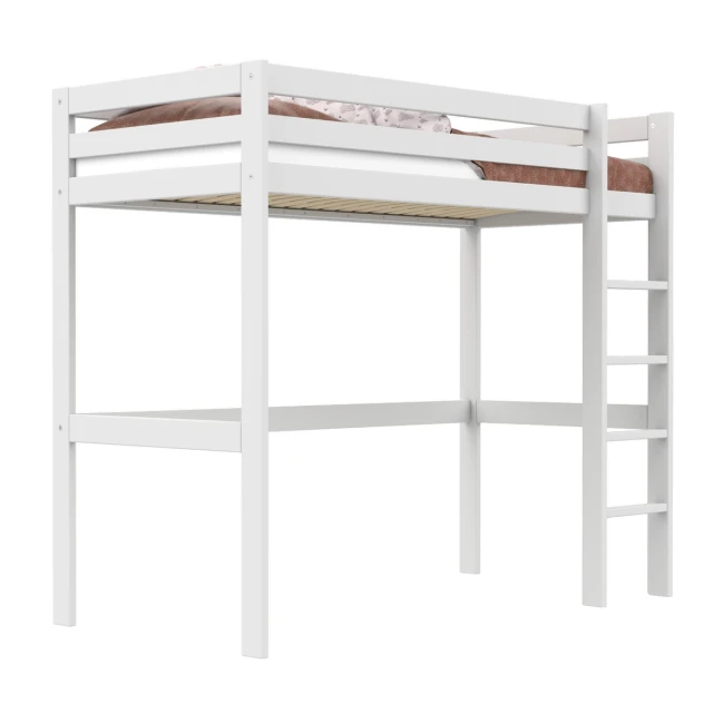 Letto a soppalco Lifetime Elements con scala dritta e rete a doghe standard, bianco