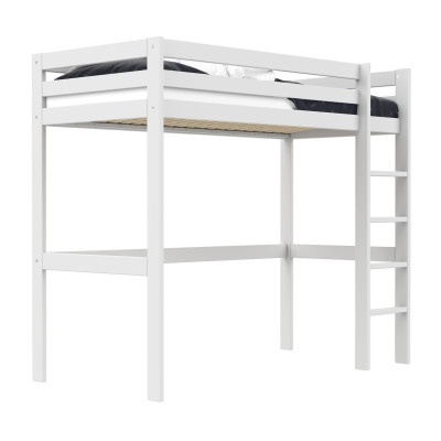 Letto a soppalco Lifetime Elements con scala dritta e rete a doghe standard, bianco