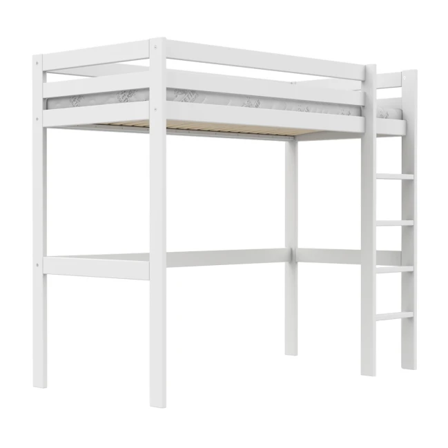 Letto a soppalco Lifetime Elements con scala dritta e rete a doghe standard, bianco