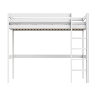 Letto a soppalco Lifetime Elements con scala dritta e rete a doghe standard, bianco