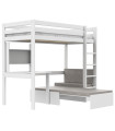 Letto a soppalco Study & Relax Lifetime Elements con scala dritta e rete a doghe standard, bianco