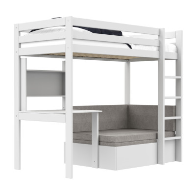 Letto a soppalco Study & Relax Lifetime Elements con scala dritta e rete a doghe standard, bianco