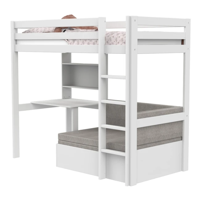 Lifetime Hochbett Bett Study & Relax Elements mit gerader Leiter und Standard Lattenrost weiss